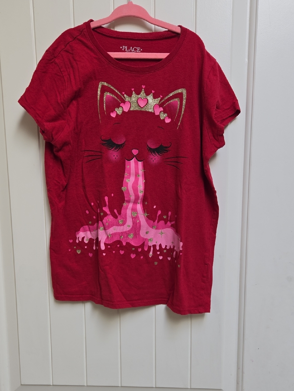 The Children's Place Red Short-Sleeve Cat Graphic Tee with Pink & Gold Accents